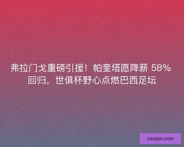 弗拉门戈重磅引援！帕奎塔愿降薪 58% 回归，世俱杯野心点燃巴西足坛