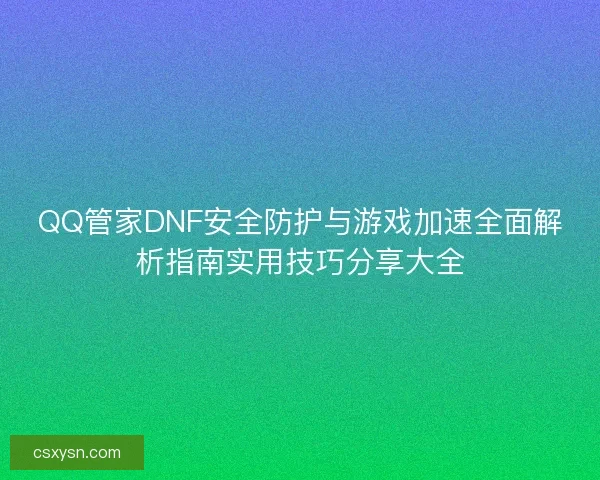 QQ管家DNF安全防护与游戏加速全面解析指南实用技巧分享大全